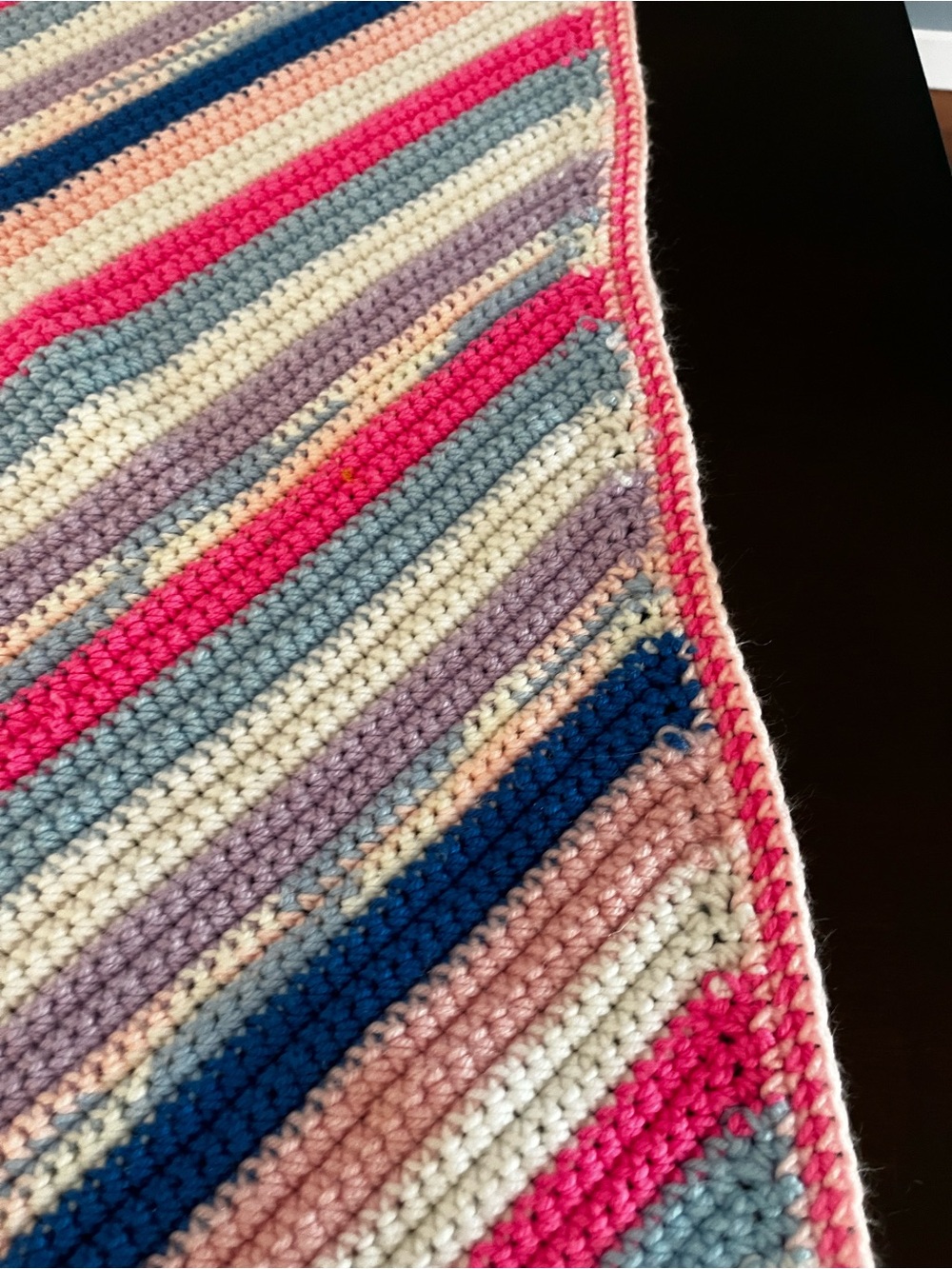 Handmade Striped Crochet Baby Blanket in Pink, Blue, Cream & Purple - Picture 8 of 8